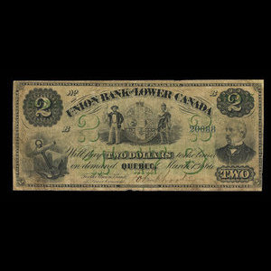 Canada, Union Bank of Lower Canada, 2 dollars : March 1, 1866