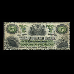 Canada, Quebec Bank, 5 dollars : January 3, 1888