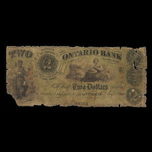 Canada, Ontario Bank, 2 dollars : August 15, 1857