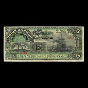 Canada, Union Bank of Newfoundland, 5 dollars : May 1, 1889