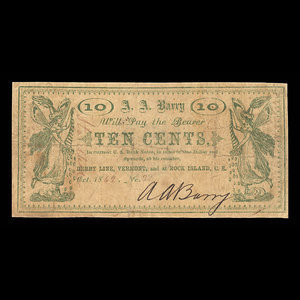 Canada, A.A. Barry, 10 cents : October 18, 1862