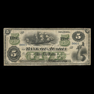 Canada, Bank of Acadia, 5 dollars : December 2, 1872