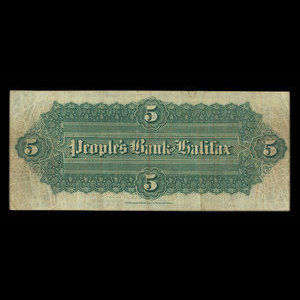 Canada, People's Bank of Halifax, 5 dollars : July 1, 1882