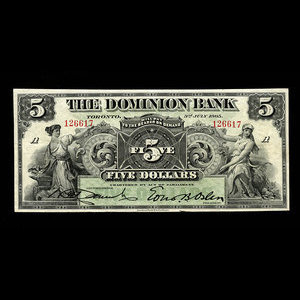 Canada, Dominion Bank, 5 dollars : July 3, 1905