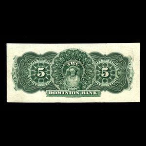 Canada, Dominion Bank, 5 dollars : July 3, 1905