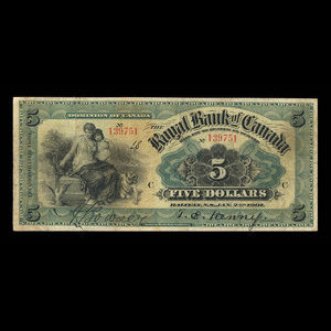 Canada, Royal Bank of Canada, 5 dollars : January 2, 1901