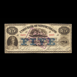 Canada, Union Bank of Newfoundland, 5 pounds : August 1, 1883