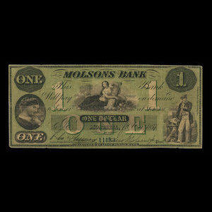 Canada, Molsons Bank, 1 dollar : October 1, 1857