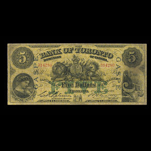 Canada, Bank of Toronto (The), 5 dollars : February 1, 1906