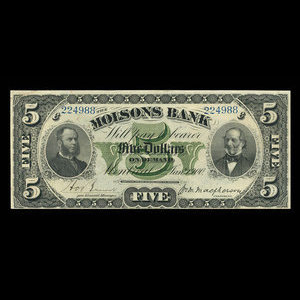 Canada, Molsons Bank, 5 dollars : January 2, 1900