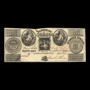 Canada, Quebec Bank, 30 sous : October 1, 1837