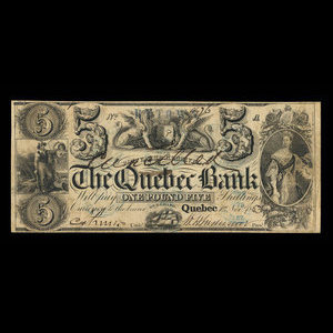 Canada, Quebec Bank, 5 dollars : November 1, 1853