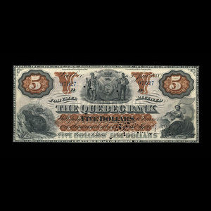 Canada, Quebec Bank, 5 dollars : January 3, 1888