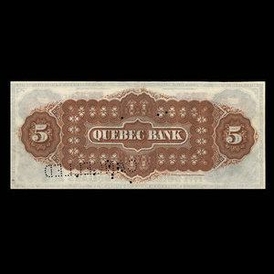 Canada, Quebec Bank, 5 dollars : January 3, 1888