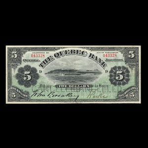 Canada, Quebec Bank, 5 dollars : January 3, 1898