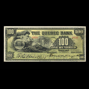 Canada, Quebec Bank, 100 dollars : January 3, 1898