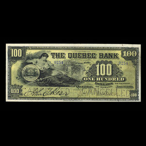 Canada, Quebec Bank, 100 dollars : January 3, 1911