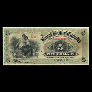 Canada, Royal Bank of Canada, 5 dollars : January 2, 1901