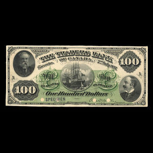 Canada, Traders Bank of Canada, 100 dollars : July 2, 1897