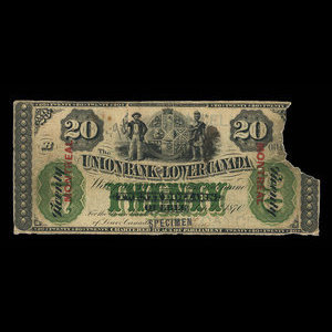 Canada, Union Bank of Lower Canada, 20 dollars : September 1, 1870