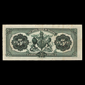 British Guiana, Royal Bank of Canada, 5 dollars : January 2, 1913