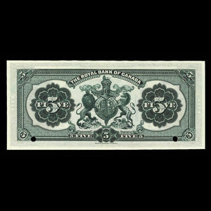 Dominica, Royal Bank of Canada, 5 dollars : January 2, 1913