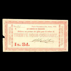 Canada, William Price & Son, 30 sous : August 31, 1850