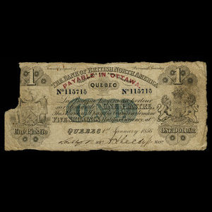 Canada, Bank of British North America, 1 dollar : January 1, 1856