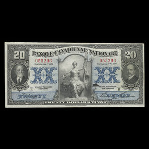 Canada, Banque Canadienne Nationale, 20 dollars : February 1, 1929