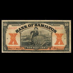 Canada, Bank of Hamilton, 10 dollars : March 1, 1922