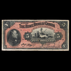 Canada, Home Bank of Canada, 5 dollars : March 1, 1917