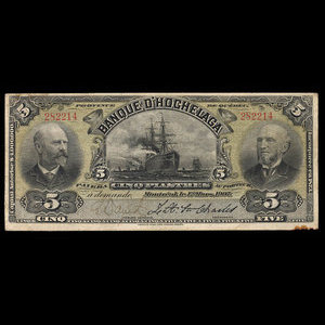 Canada, Banque d'Hochelaga, 5 piastres : March 1, 1907