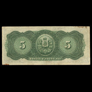 Canada, Banque d'Hochelaga, 5 piastres : March 1, 1907