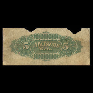 Canada, Molsons Bank, 5 dollars : January 3, 1893