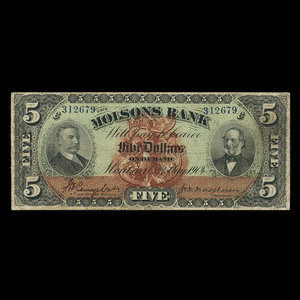 Canada, Molsons Bank, 5 dollars : May 2, 1904