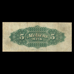 Canada, Molsons Bank, 5 dollars : October 2, 1905