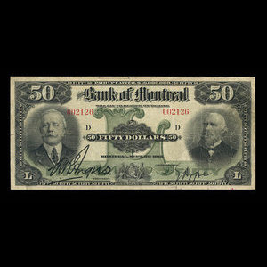 Canada, Bank of Montreal, 50 dollars : September 3, 1912