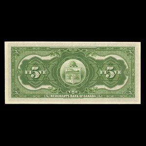 Canada, Merchants Bank of Canada (The), 5 dollars : January 3, 1917