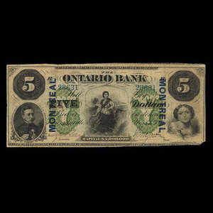 Canada, Ontario Bank, 5 dollars : November 1, 1870