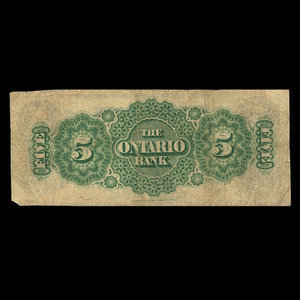 Canada, Ontario Bank, 5 dollars : November 1, 1870