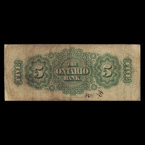 Canada, Ontario Bank, 5 dollars : November 1, 1870