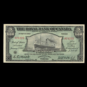 Trinidad, Royal Bank of Canada, 5 dollars : January 2, 1920