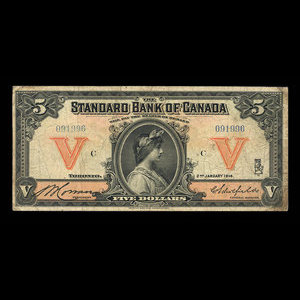 Canada, Standard Bank of Canada, 5 dollars : January 2, 1914