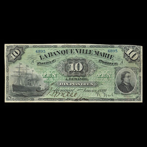 Canada, Banque Ville-Marie, 10 dollars : January 2, 1889