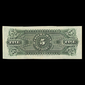 Canada, Western Bank of Canada, 5 dollars : October 2, 1882