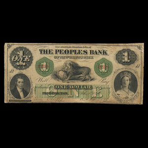 Canada, Peoples Bank of New Brunswick, 1 dollar : September 1, 1864