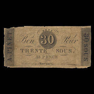 Canada, A. Pinet, 30 sous : August 6, 1837