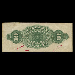 Canada, Bank of Acadia, 10 dollars : December 2, 1872