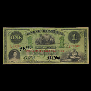 Canada, Bank of Montreal, 1 dollar : January 3, 1859