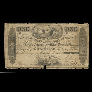 Canada, Charlotte County Bank, 1 pound : November 8, 1839